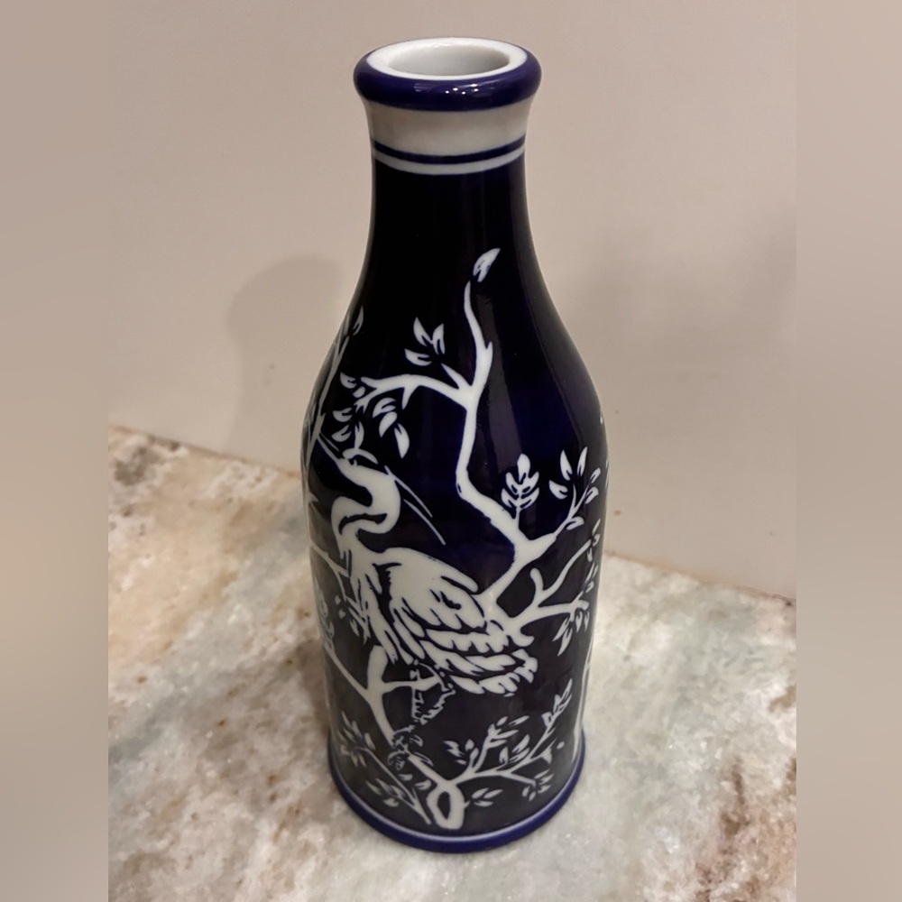 Southern Living White & Blue Porcelain Bottle